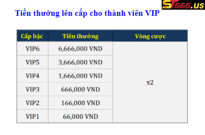 Tiền thưởng dành cho thành viên VIP khi lên bậc