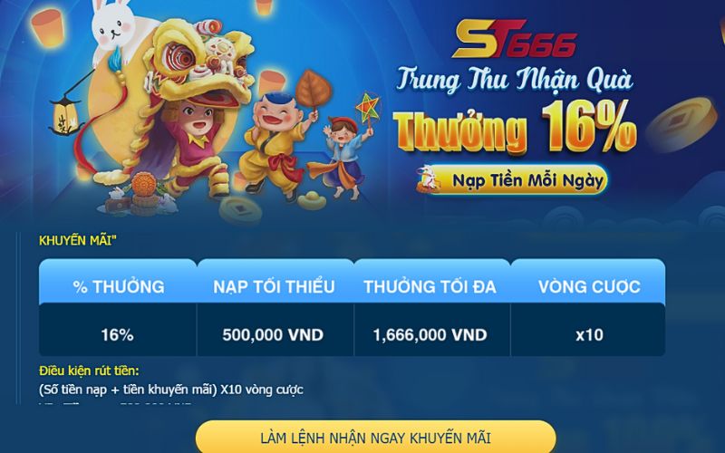 Khuyến mãi Trung Thu Nhận Quà tại ST666